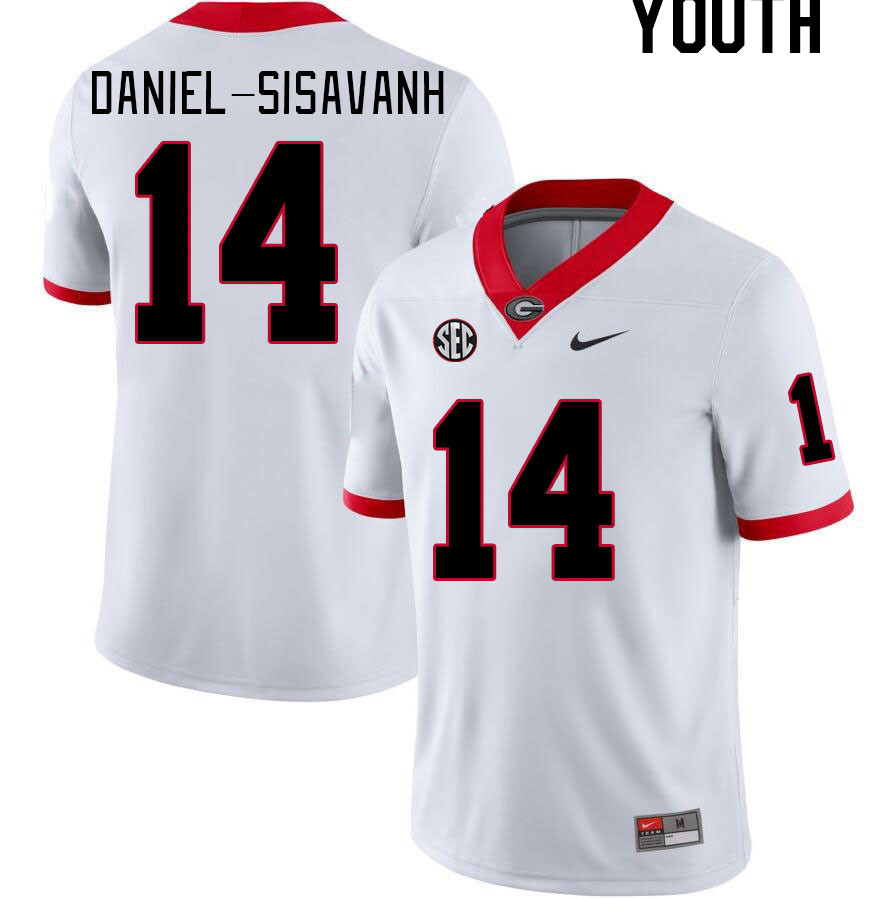 Youth #14 David Daniel-Sisavanh Georgia Bulldogs College Football Jerseys Stitched-White - Click Image to Close